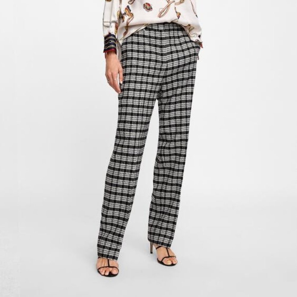 Zara Black & White Plaid Pants